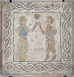 Ein junges Mädchen bietet ihrem Geliebten eine Rose an, 1213 (Mosaik)